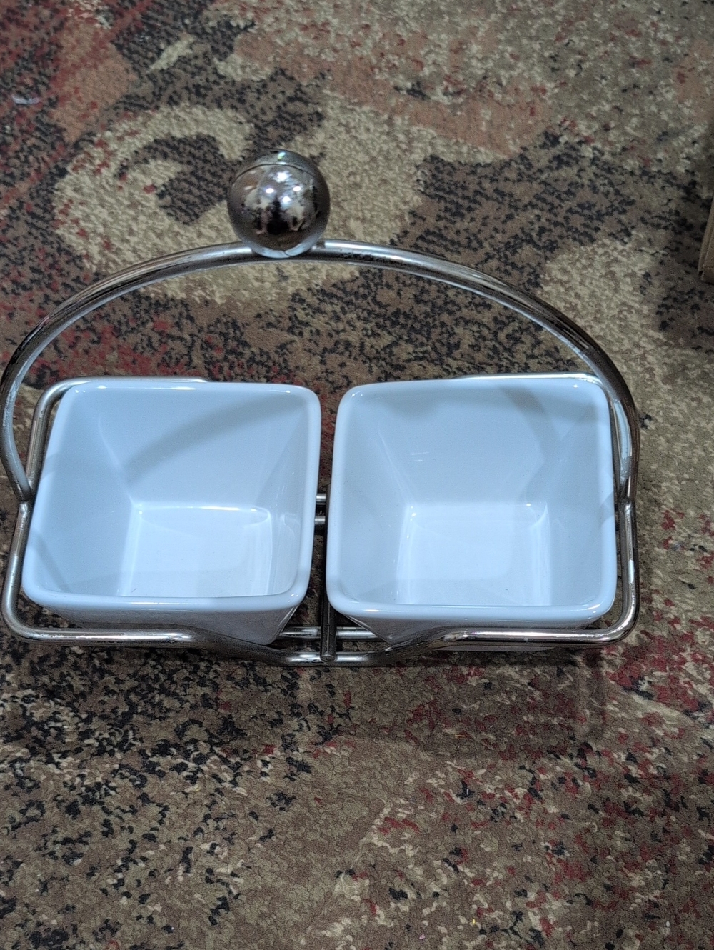 Simple Additions By Pampered Ceramic Double Dip Server with Chrome Stand - White